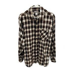 Carhartt Shirt Men’s Medium Long Sleeve Button Down Plaid Check Brown White